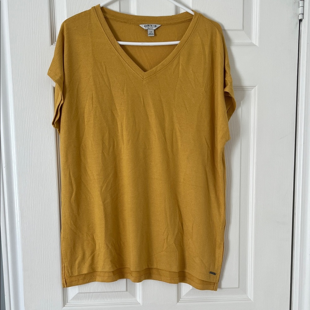 Orvis Mustard V-Neck Short Sleeve Tee